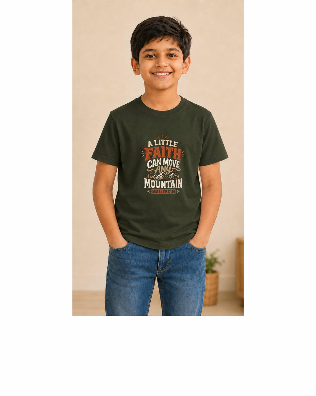 A Little Faith Can Move Any Mountain – Matthew 17:20 Kids T-Shirt
