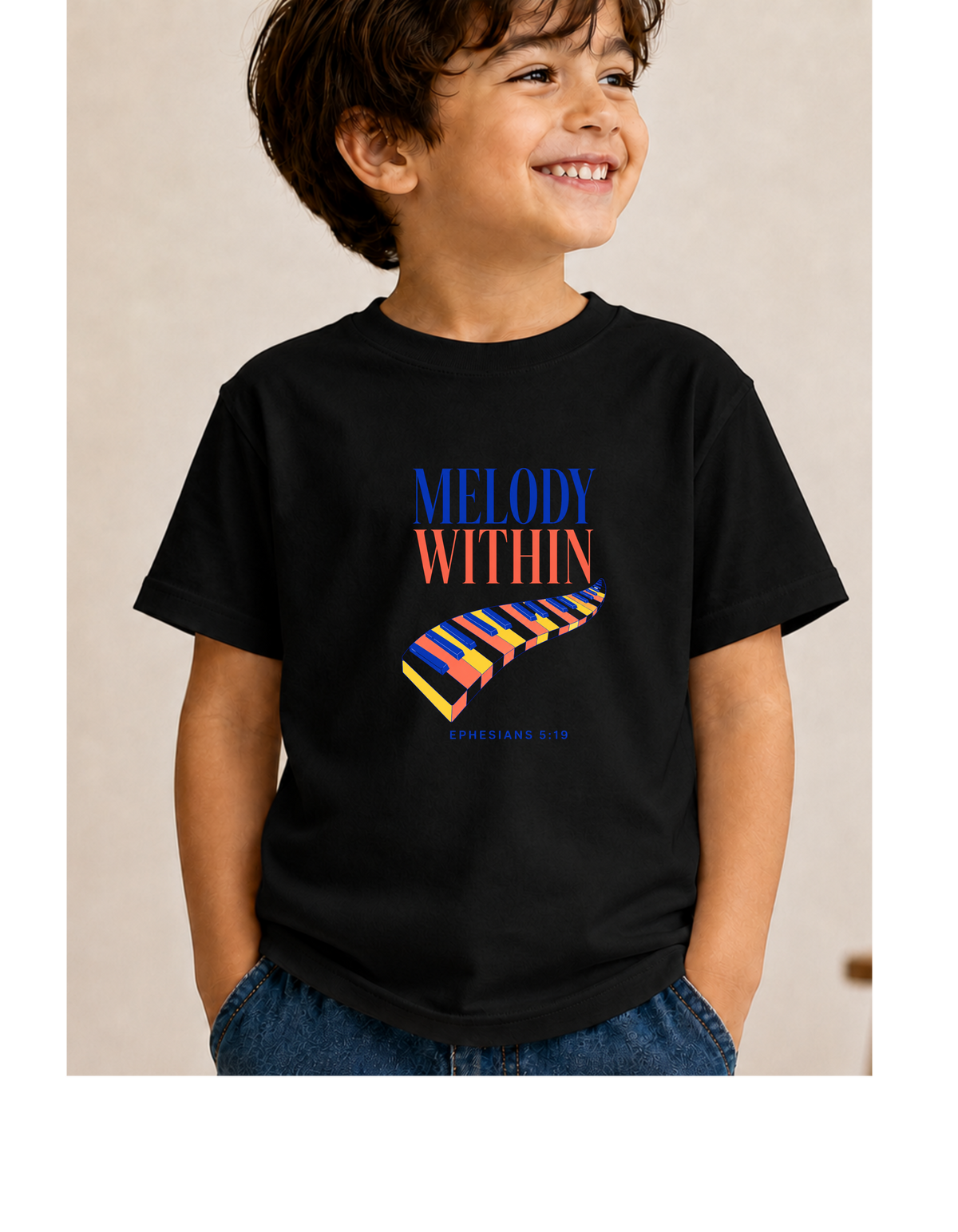 Melody Within Kids Christian T-Shirt | Ephesians 5:19 Bible Verse Tee