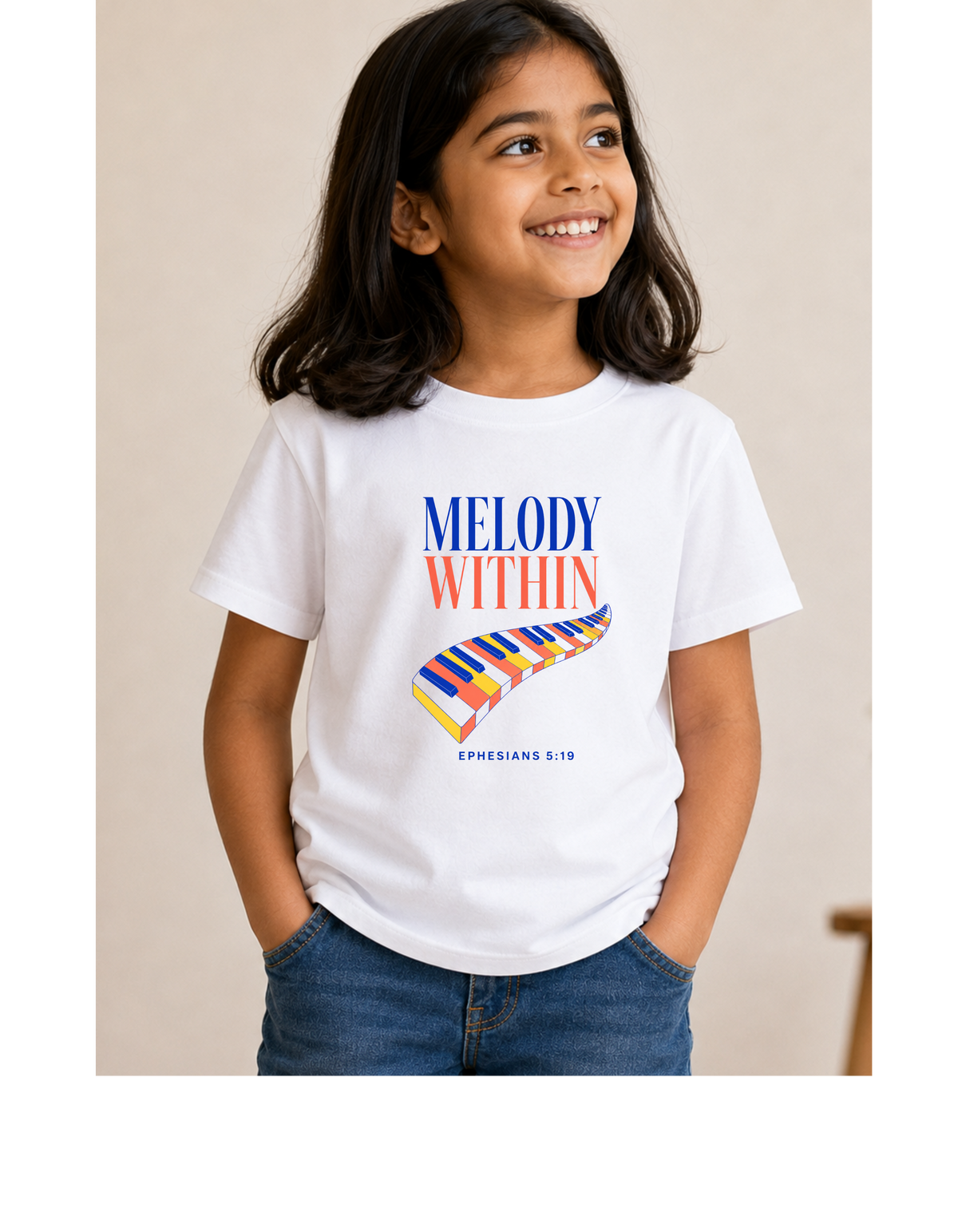 Melody Within Kids Christian T-Shirt | Ephesians 5:19 Bible Verse Tee